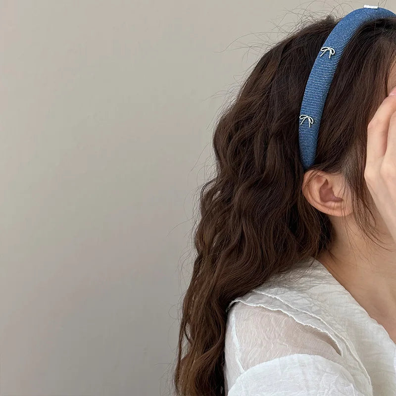 Denim Bow Wide Headband