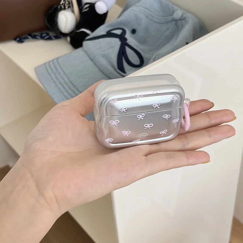 Metalic Pink Bow AirPods Case Keychain