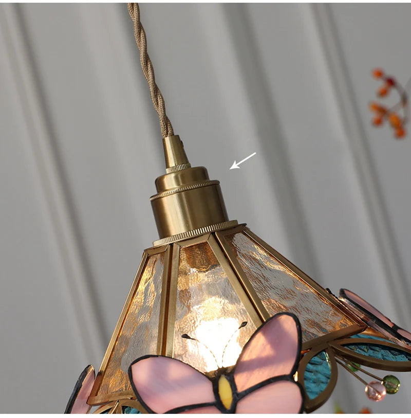 Stained Glass Butterfly Pendant Lamp