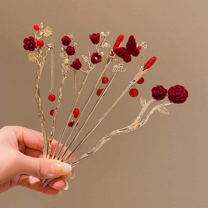 Red Roses Hair Pin