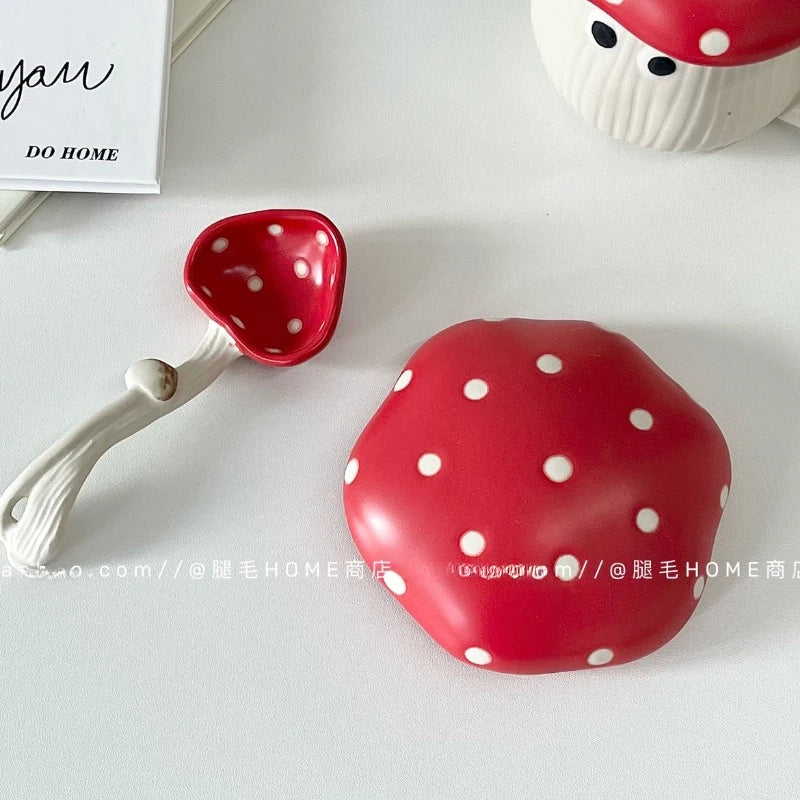 Mushroom Ceramic Mug and Spoon