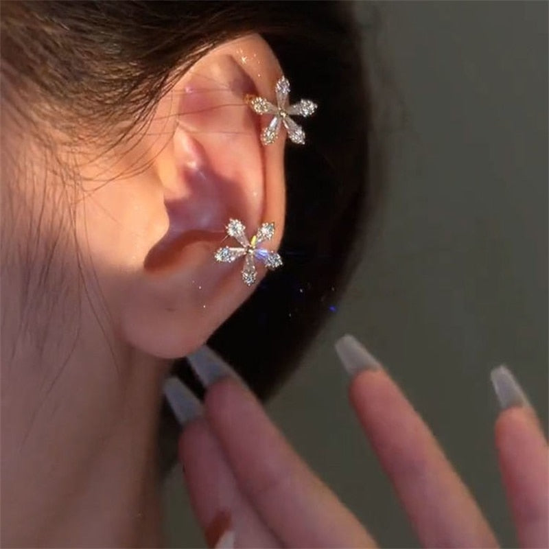 Crystal Flower Ear Clips