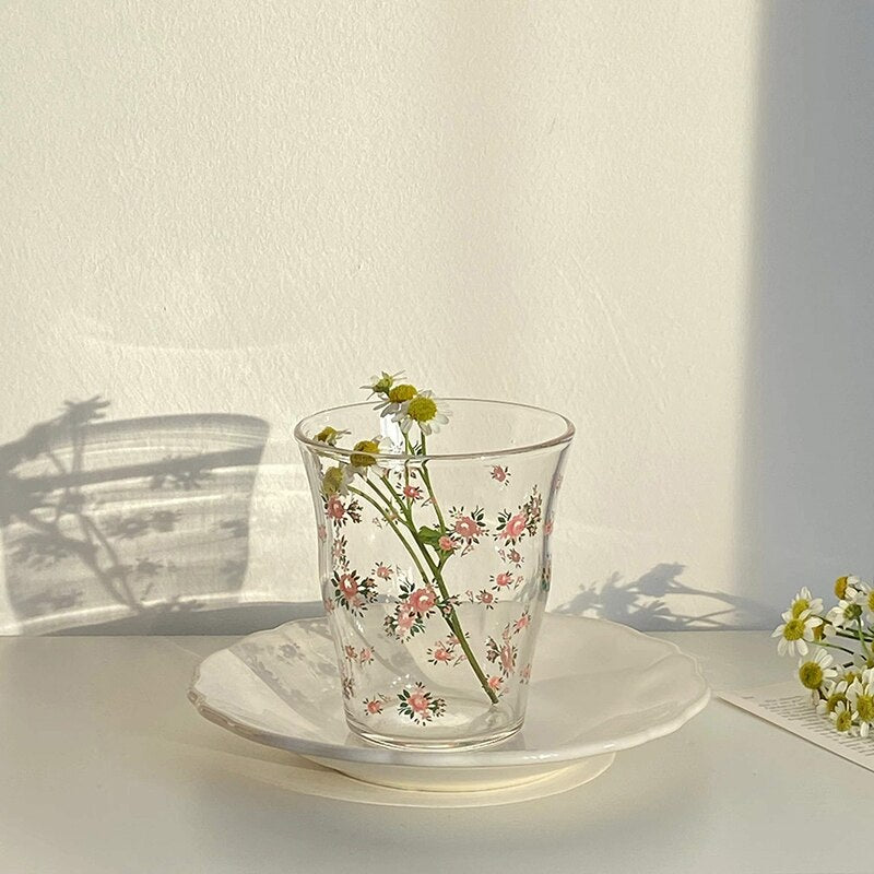 Rose Printed Glass Cup