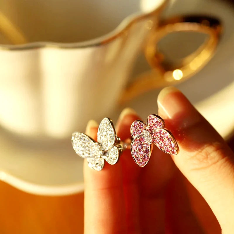 Double Rhinestone Butterfly Ring