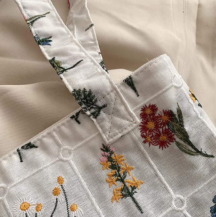 Flower Embroidered Tote Bag