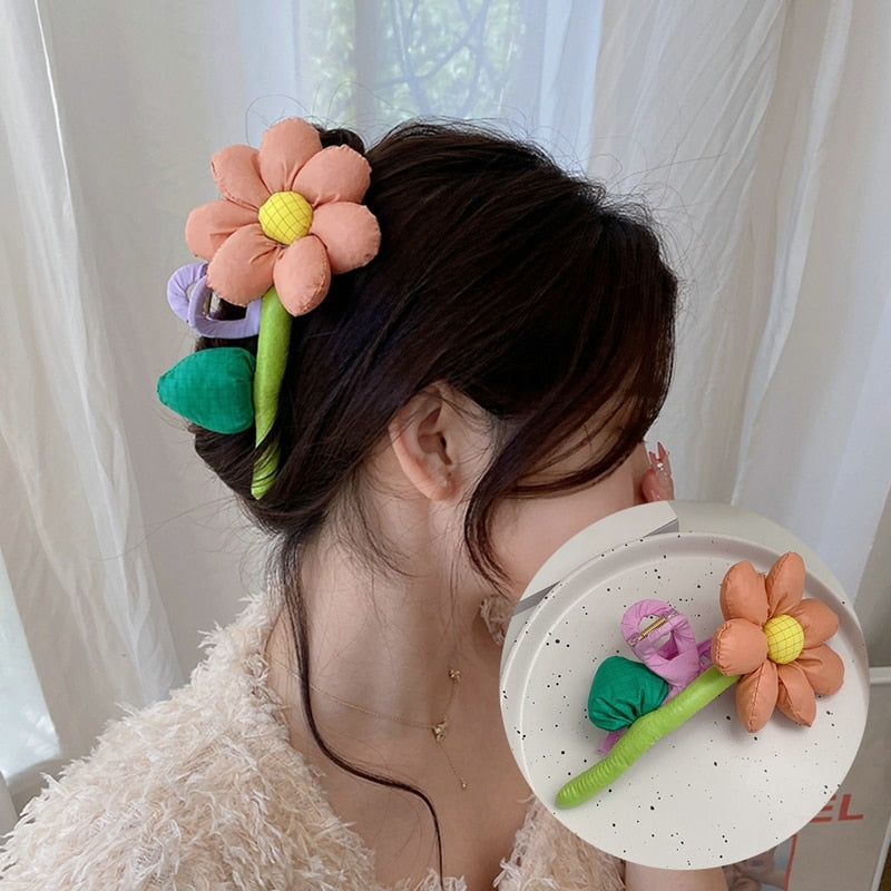 Plush Flower Hair Clips