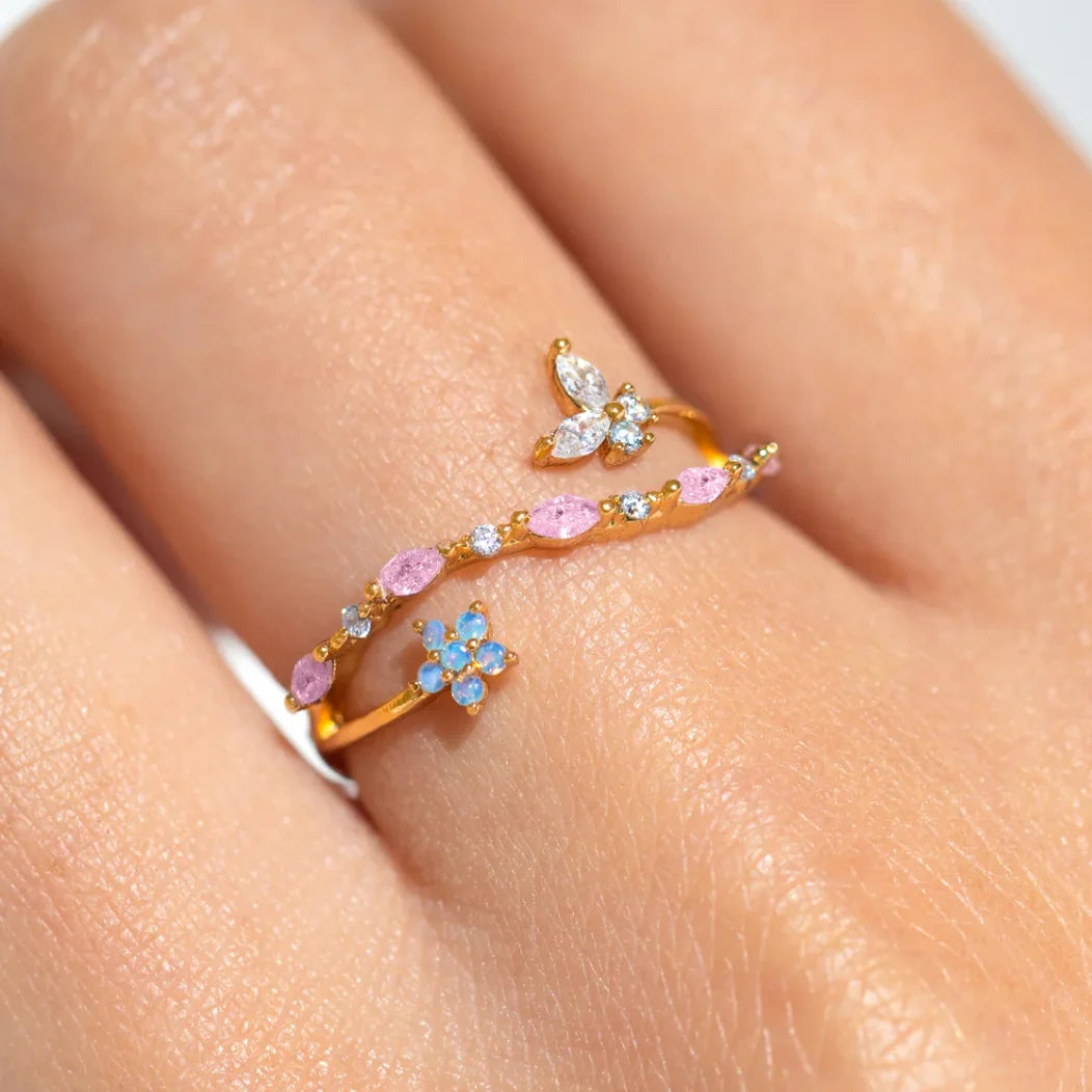 Delicate Floral Butterfly Ring