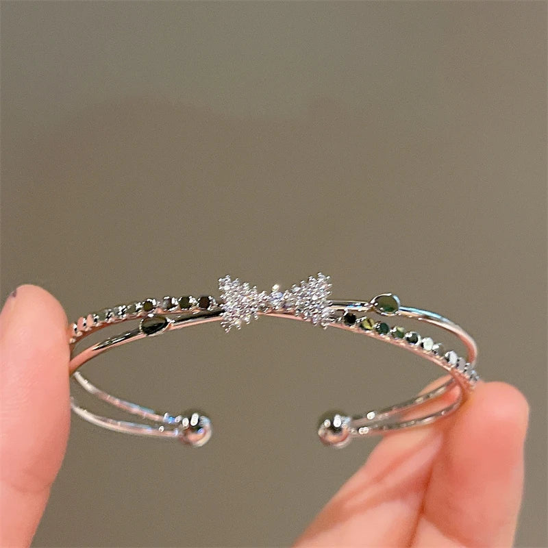 Silver Rhinestone Bowknot Bracelet