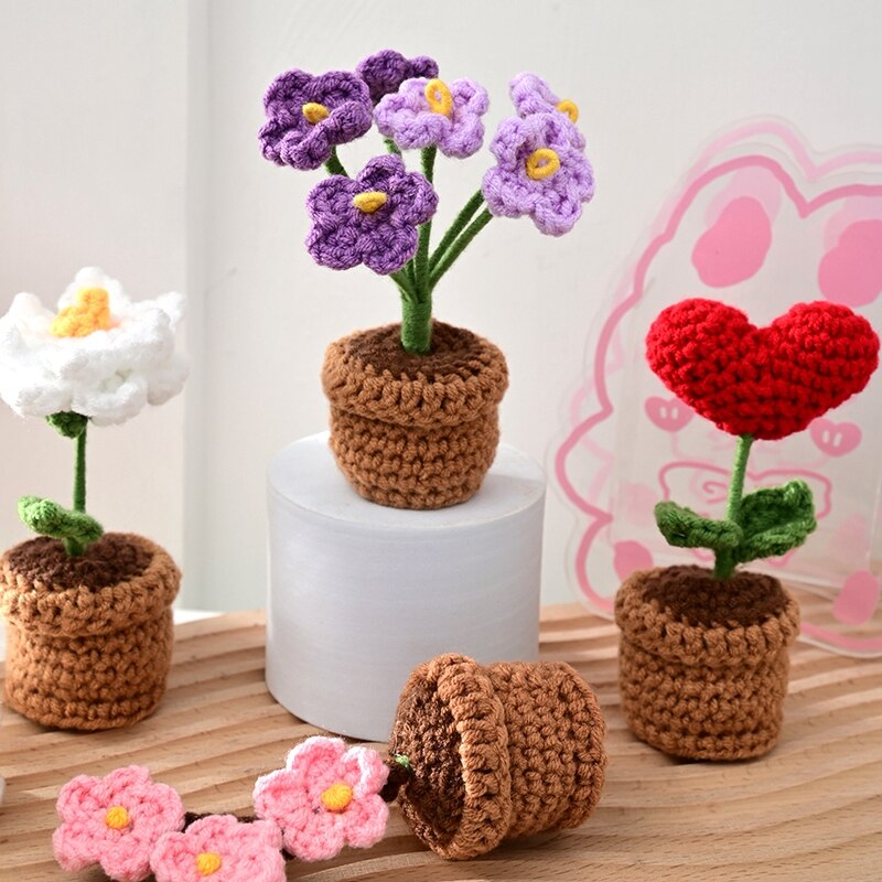 Mini Handmade Crochet Flowers Pots