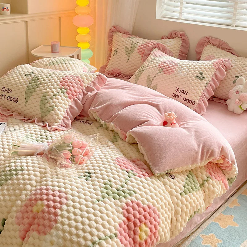 4Pcs Plush Warm Duvet Cover Set