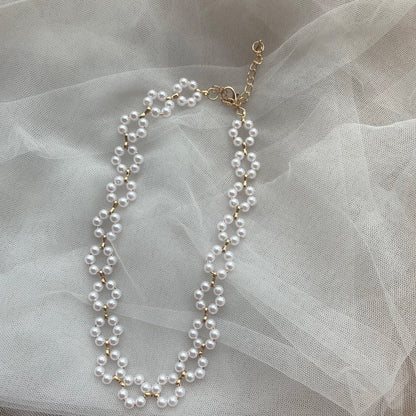 Flower Pearl Necklace and Bracelet