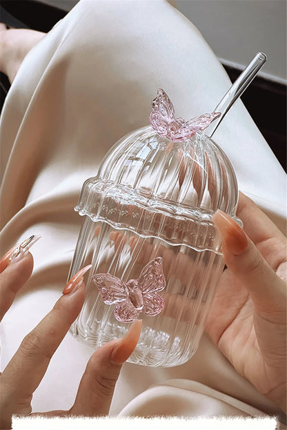 Glass Cup with Pink Butterfly