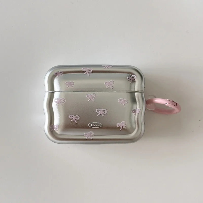 Metalic Pink Bow AirPods Case Keychain