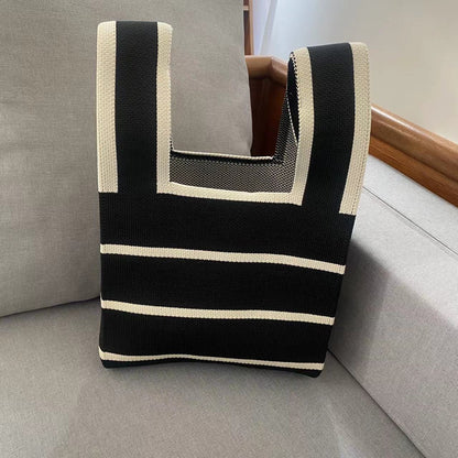 Mini Knit Stripe Plaid Tote Bag