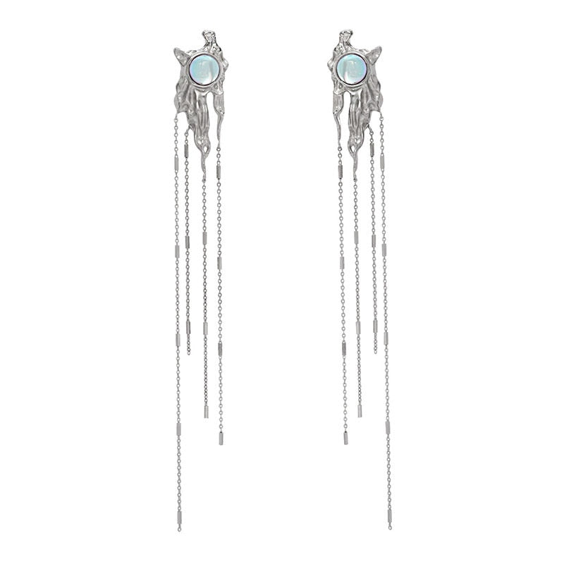 Liquid Metal Cross Moonstone Earrings