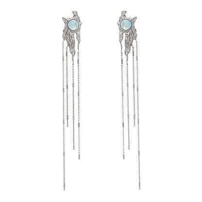 Liquid Metal Cross Moonstone Earrings