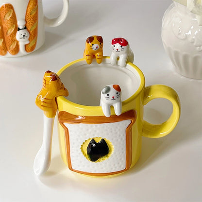 5Pcs Ceramic Cat Spoon