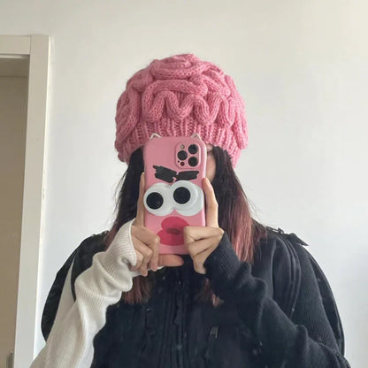 Pink Knitted Brain Beanie