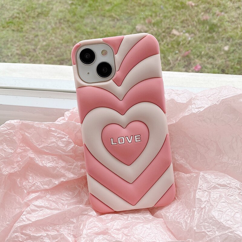 3D Pink Heart Phone Case