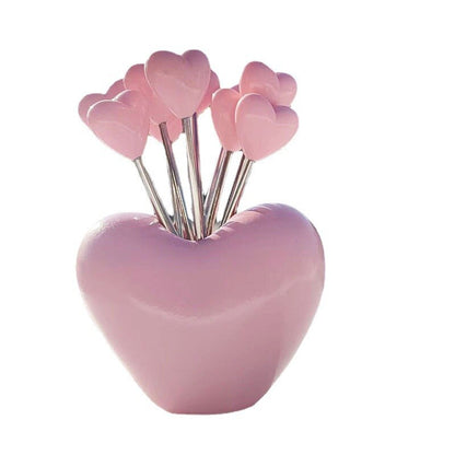 5/10pcs Heart Shaped Fruit Fork Set