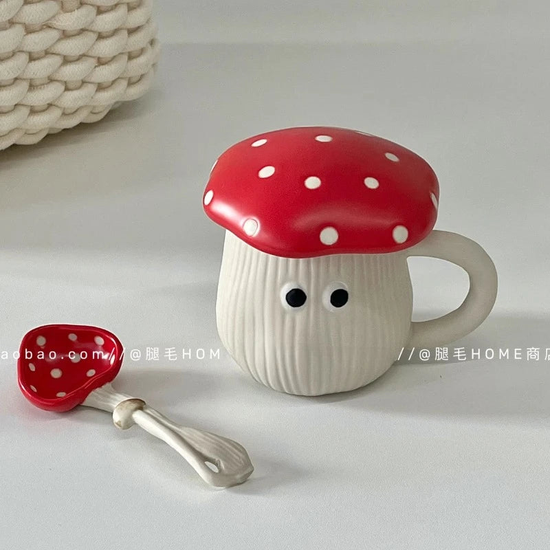 Mushroom Ceramic Mug and Spoon