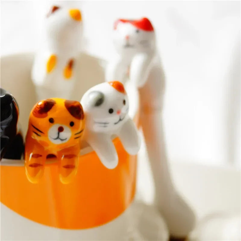 5Pcs Ceramic Cat Spoon