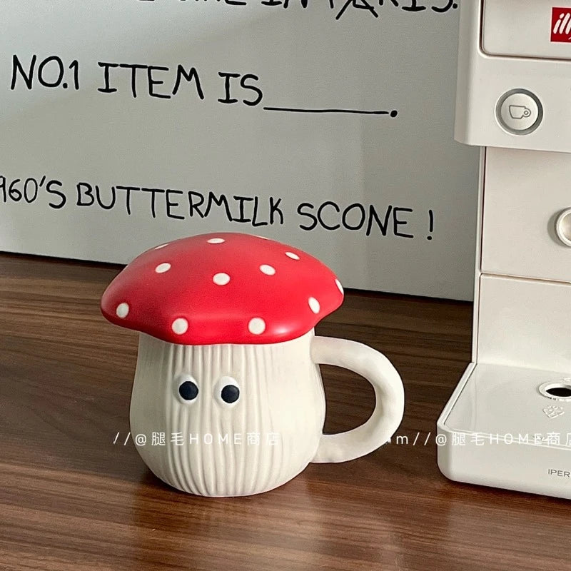 Mushroom Ceramic Mug and Spoon