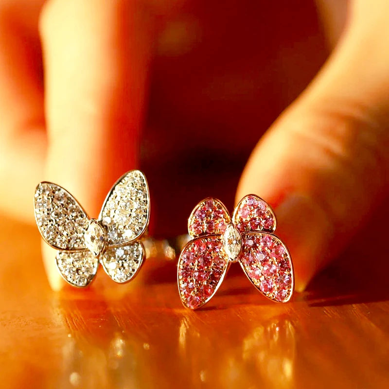 Double Rhinestone Butterfly Ring