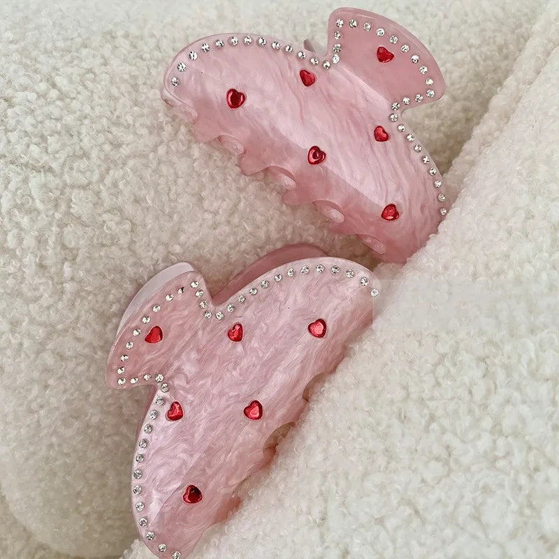 Rhinestone Heart Hair Claw Clip