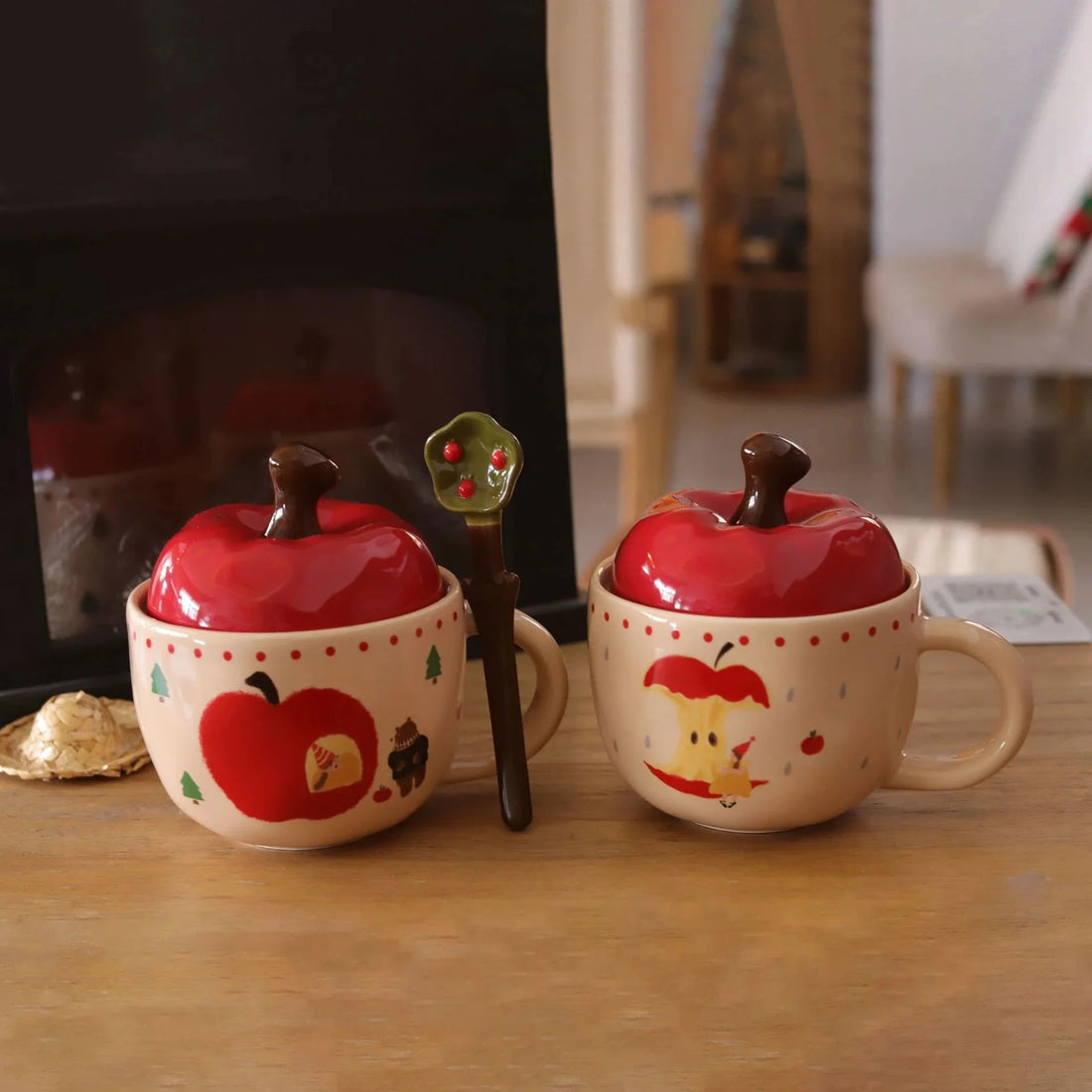 Ceramic Apple Shaped Mug with Spoon