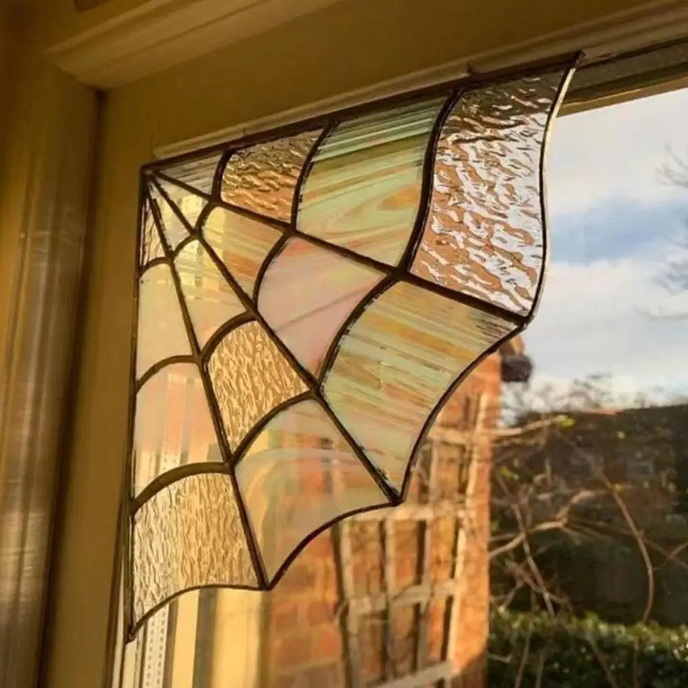 Stained Glass Spider Web Window Corner