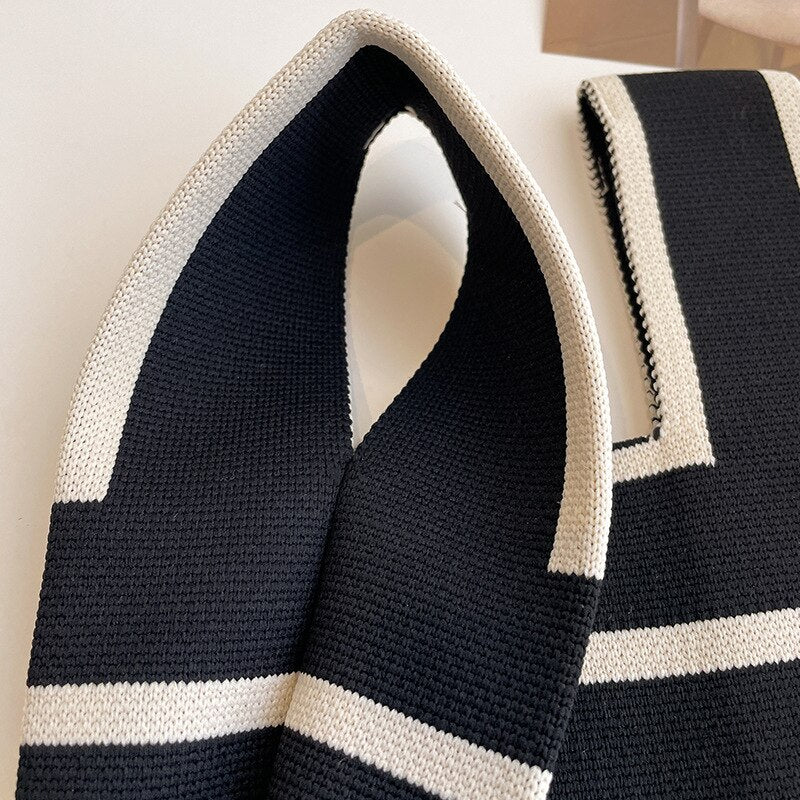 Mini Knit Stripe Plaid Tote Bag