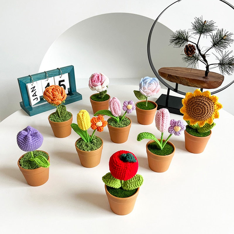 Mini Handmade Crochet Flowers Pots