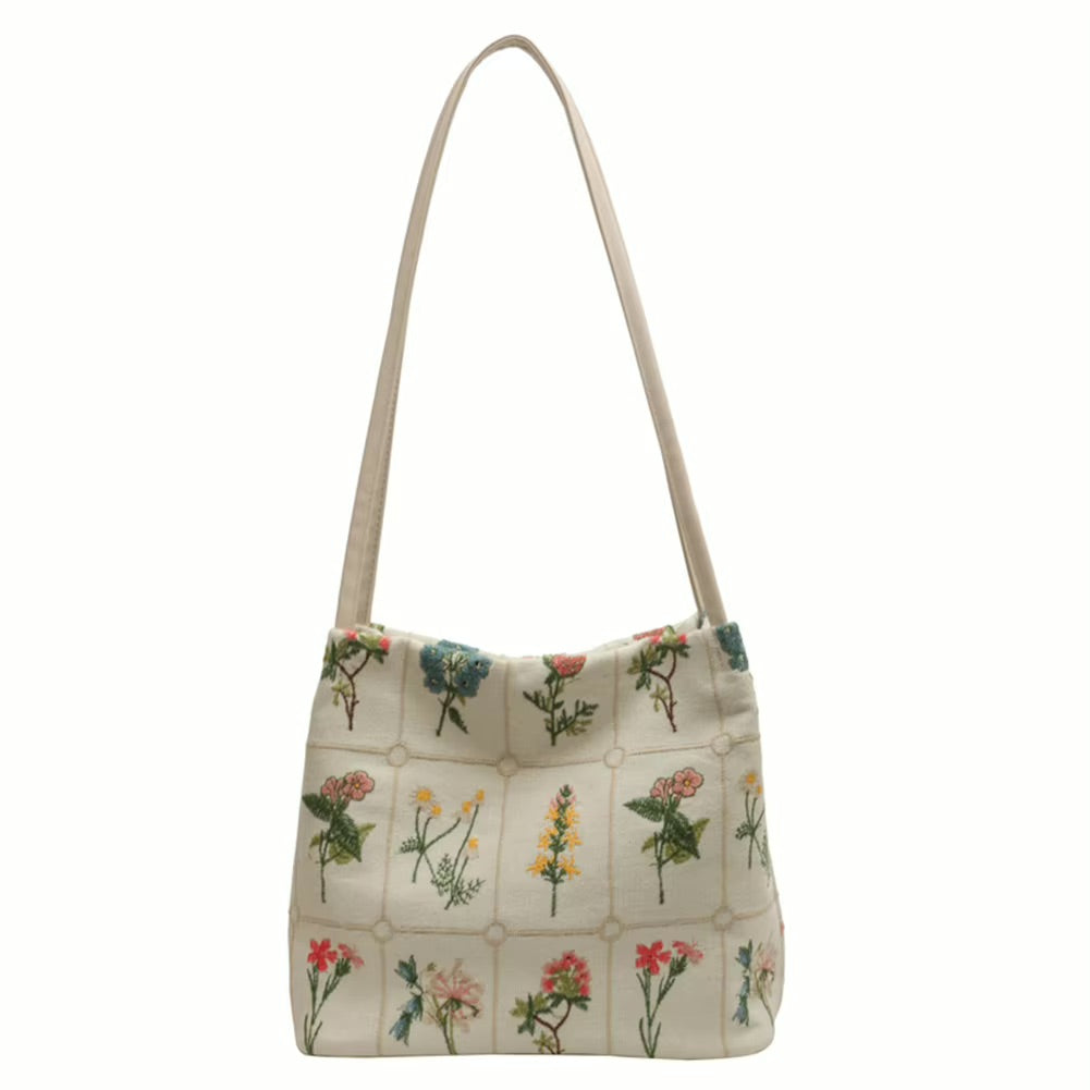 Flower Embroidered Tote Bag