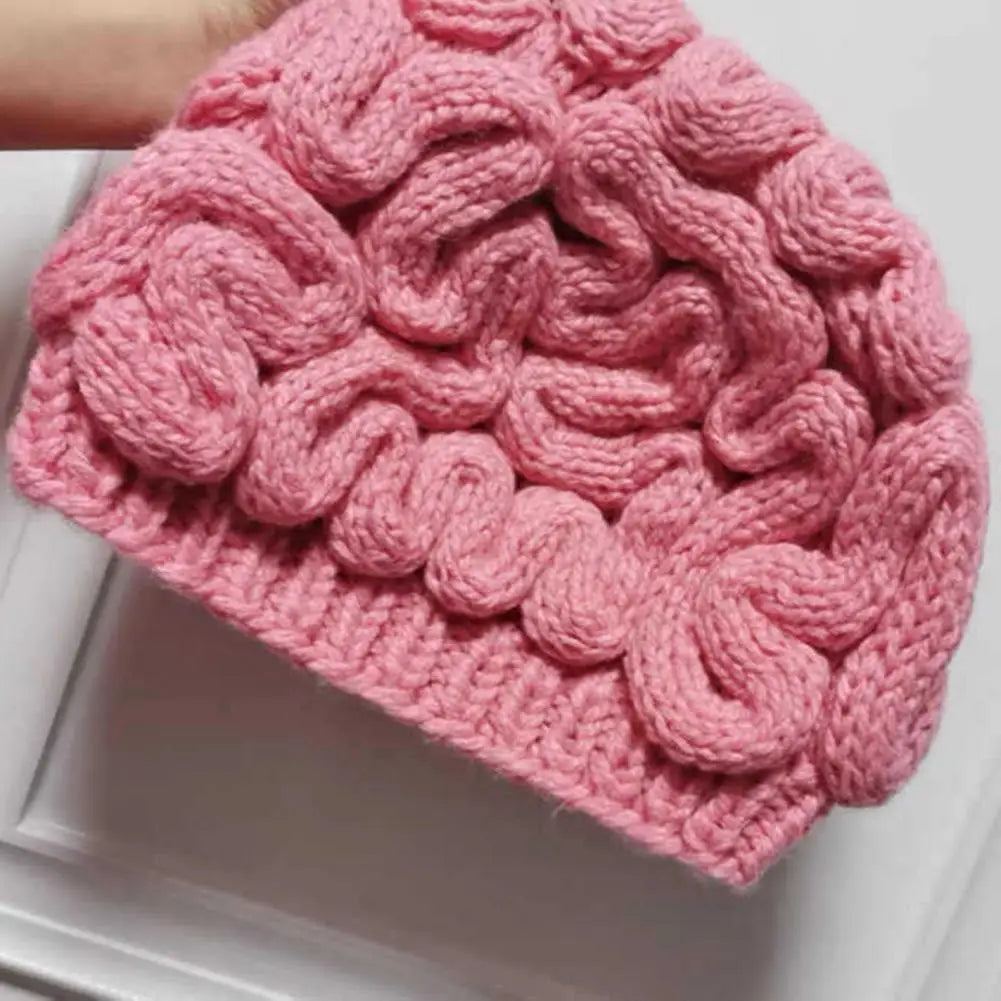 Pink Knitted Brain Beanie