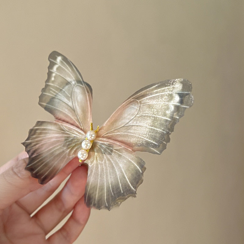 2PCS Pearl Mesh Butterfly Hair Clip