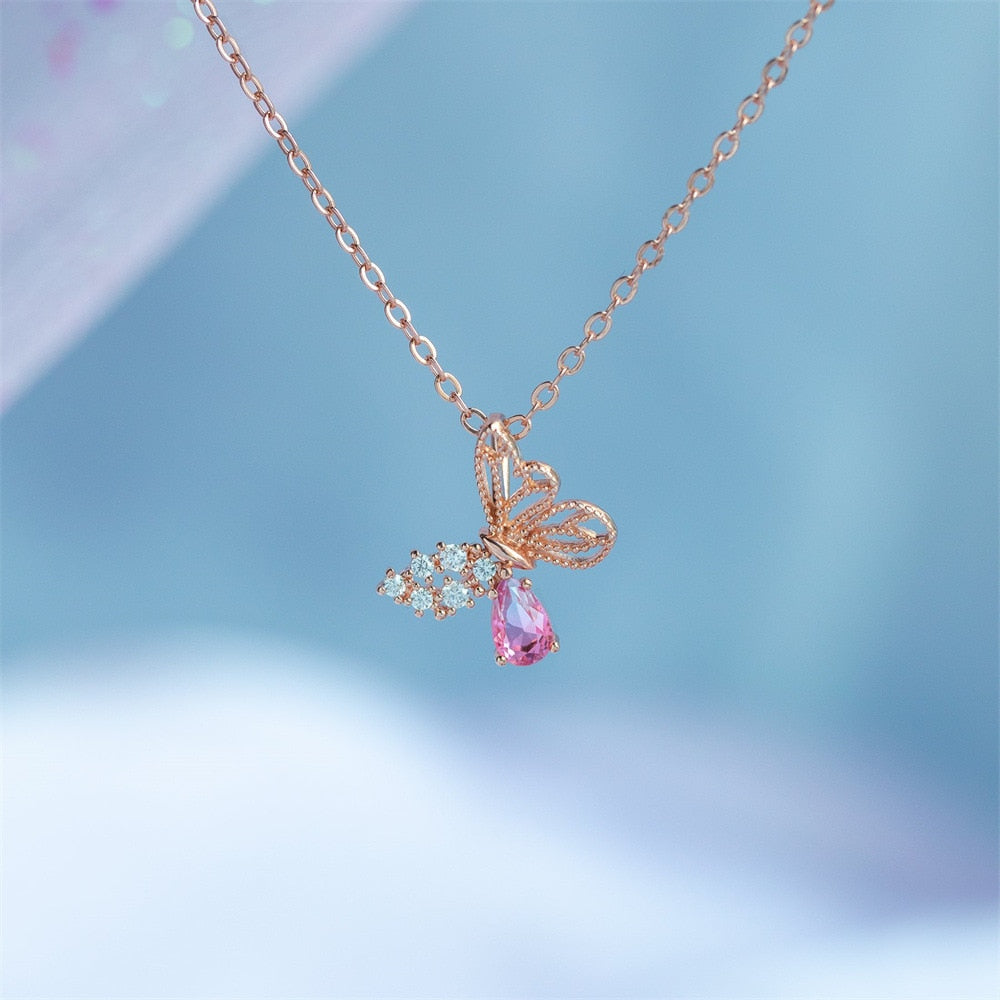 Dainty Pink Crystal Butterfly Set