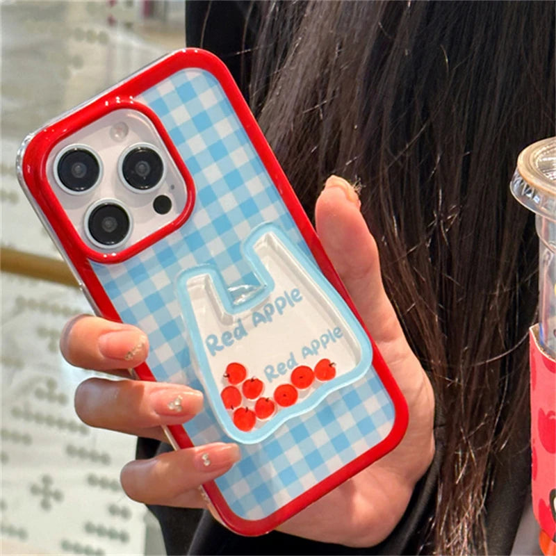 Plaid Apples Bag Pop Socket