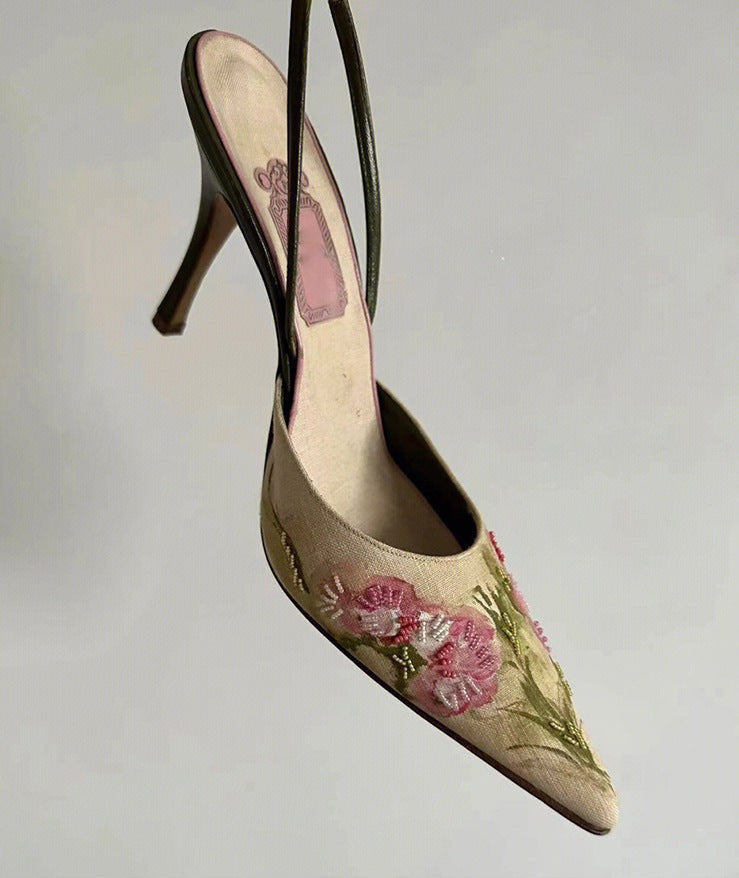 Floral Embroidered Pointed Toe Heels