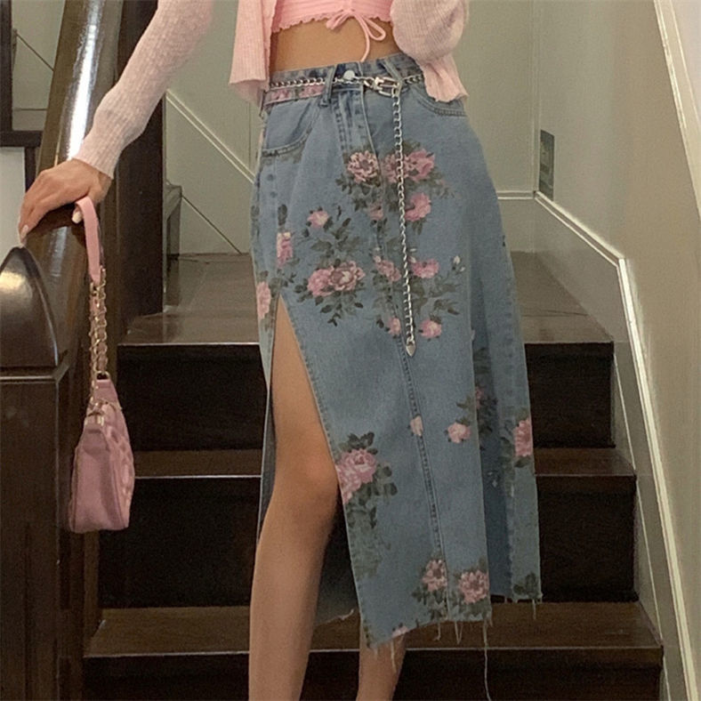 Floral Denim Skirt and Pants