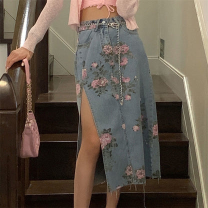 Floral Denim Skirt and Pants