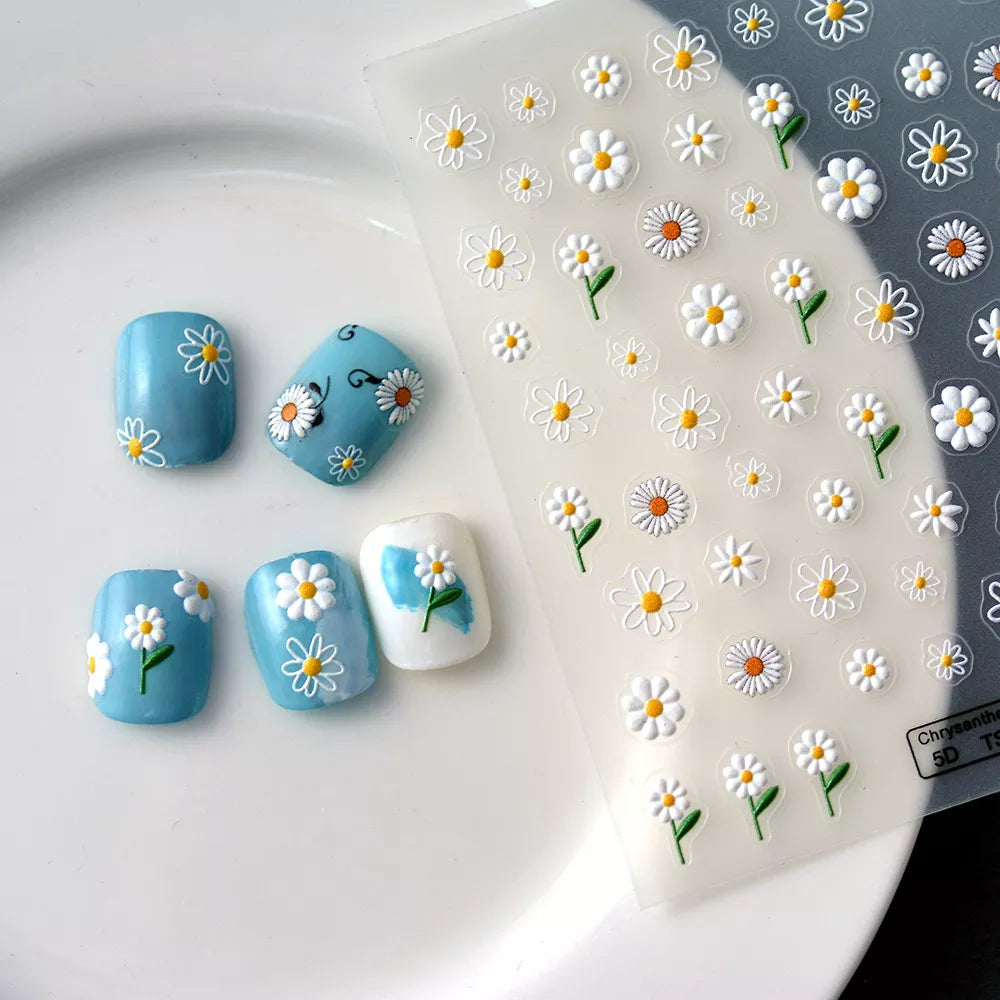 Embossed Daisy Flower Nail Stickers