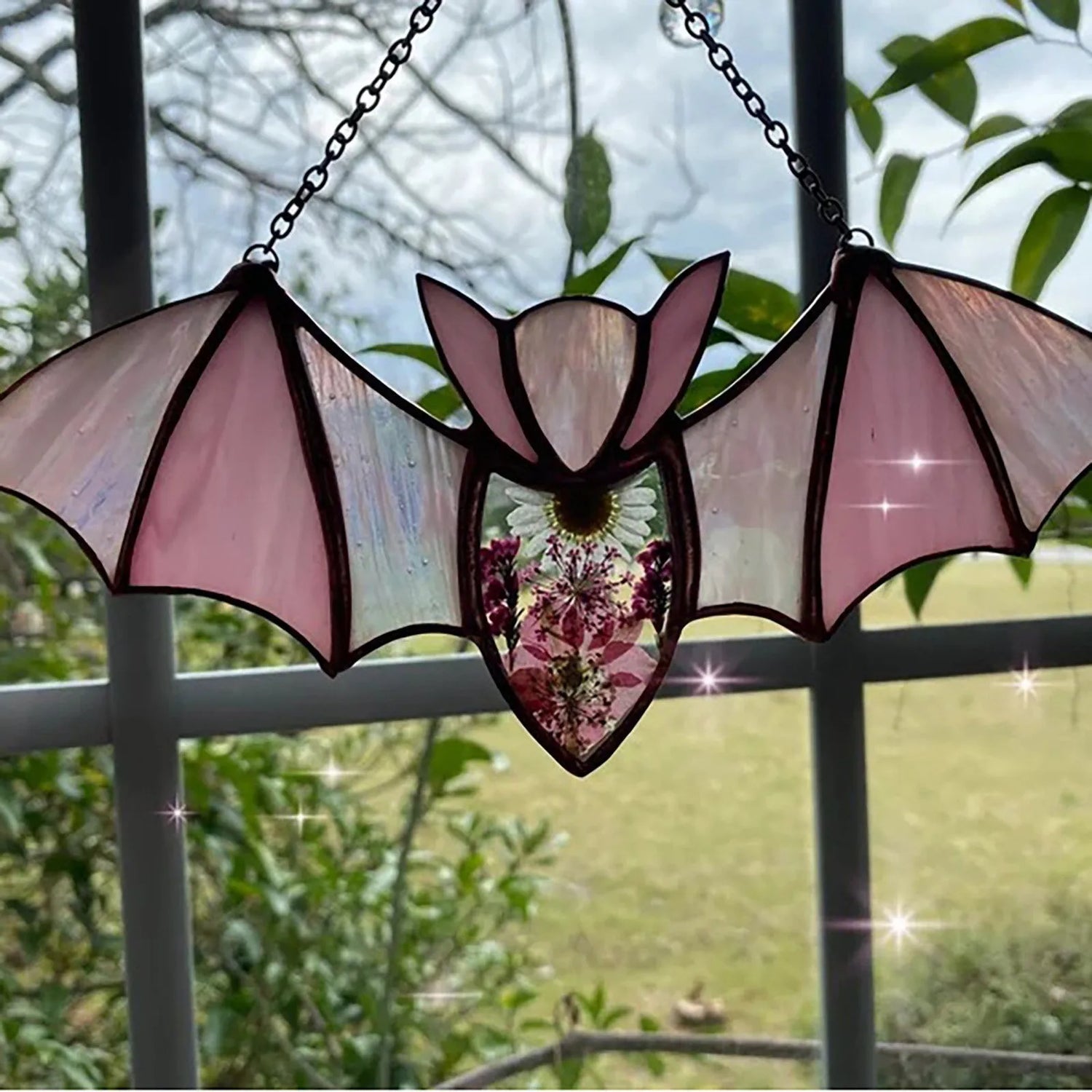 Stained Glass Spider Web Window Corner