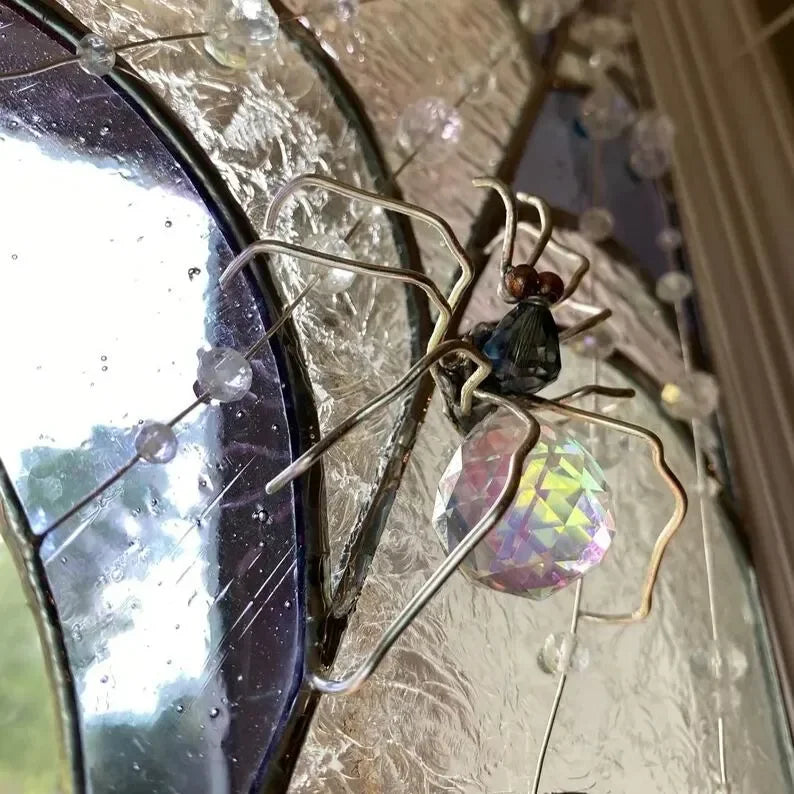 Stained Glass Spider Web Window Corner