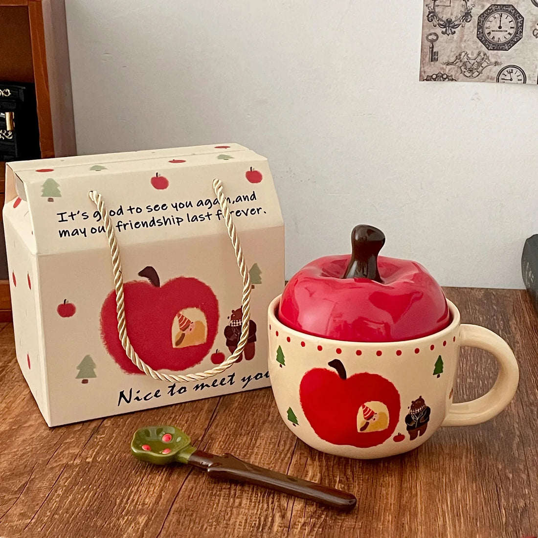 Ceramic Apple Shaped Mug with Spoon