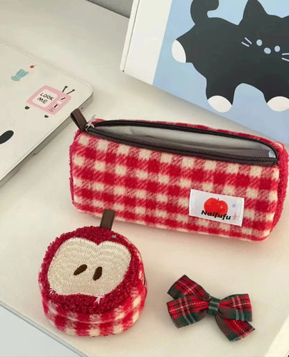 Wool Red Apple Pencil Case