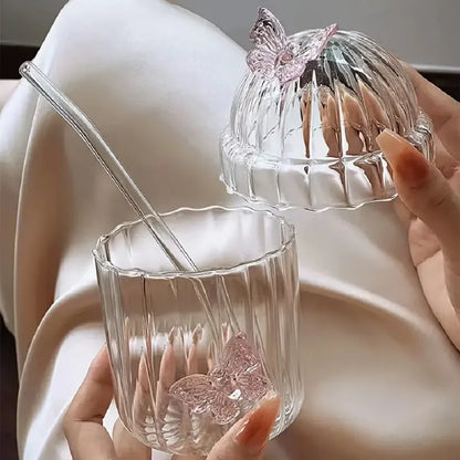 Glass Cup with Pink Butterfly