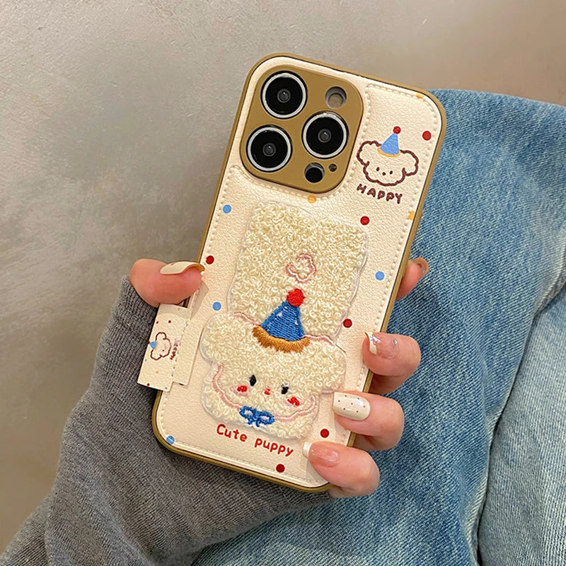 Plush Embroidered Dog Phonecase