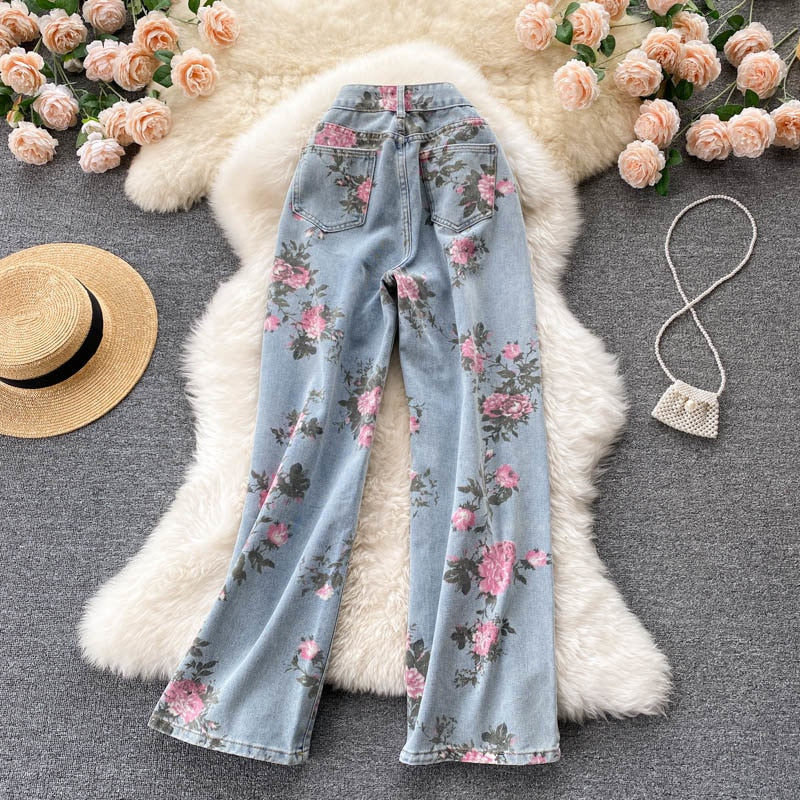 Floral Denim Skirt and Pants