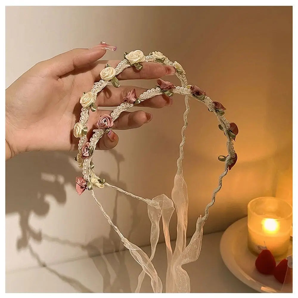 Flower Branch Headband with Ribbon